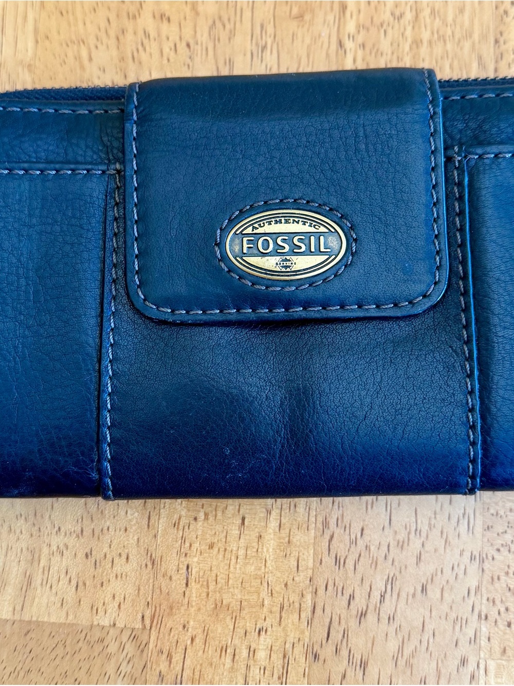 Fossil Women's Deep Blue Leather Wallet with Gold Logo